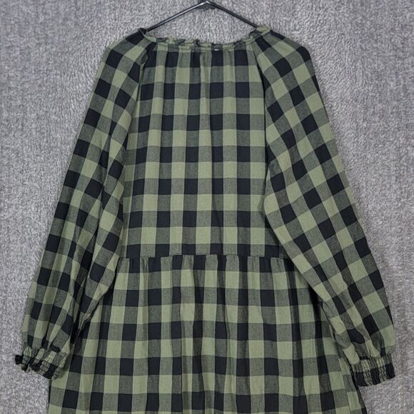 BeachLunchLounge Dress Womens XL Green Black Buffalo Check Flannel Long Sleeve - Picture 8 of 12
